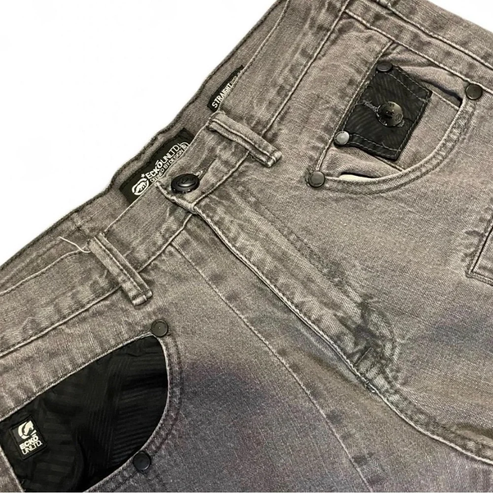 Vintage Ecko Unltd. Straight Fit Grey Wash Moto Style Denim Jeans W34‎ L32